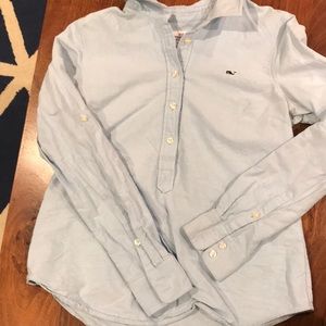VV blue 1/4 button oxford